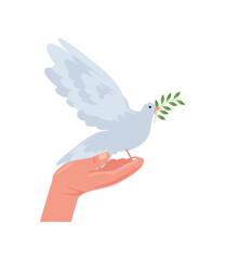 hands and dove of peace with branch