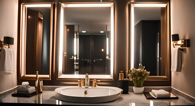 Elegant hotel bathroom interior with sink and vanity