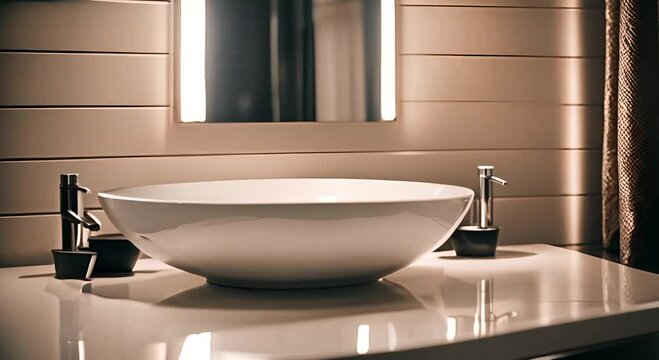 Elegant hotel bathroom interior with sink and vanity
