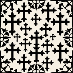 Fototapeta premium Seamless pattern of gothic crosses and crucifixes, Generative AI
