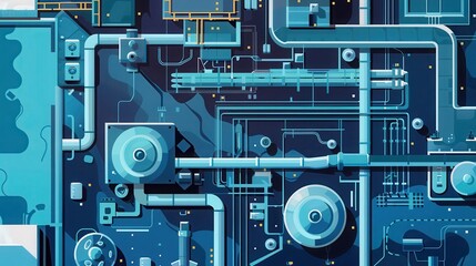 High-tech circuit board with complex network of circuits, blue color theme representing technology and digital data processing.