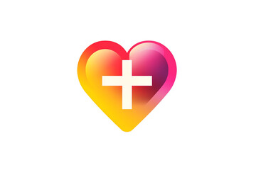 Obraz premium Colorful heart icon with a white cross in the center, symbolizing love, care, and positivity. Ideal for health, wellness, and inspirational themes.