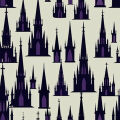 Seamless pattern of gothic spires and towers reaching towards the sky, Generative AI