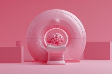 Fototapeta premium Modern illustration of a brain scan in a pink MRI machine, symbolizing medical technology and neuroscience innovation.