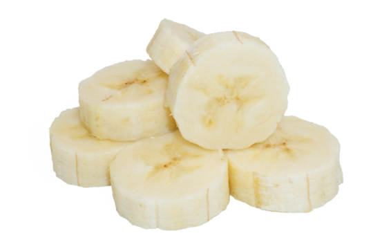 A pile of peeled banana slices isolated transparent