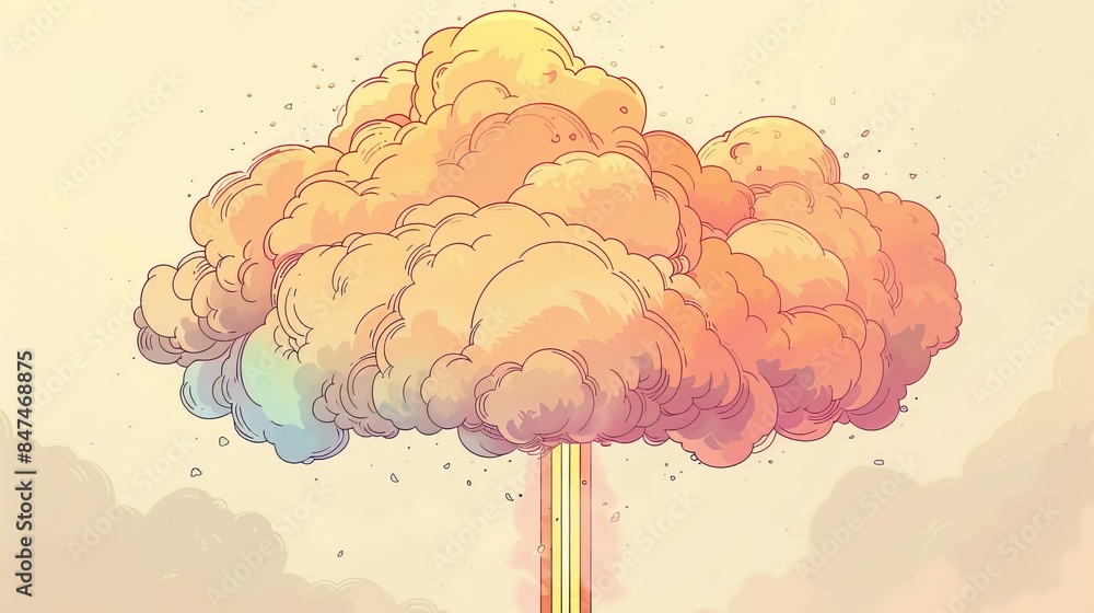 Poster vibrant and colorful cloud explosion illustration with a rainbow gradient effect, creating a surreal