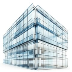 Obraz premium Modern glass office building with a sleek architectural design, showcasing a contemporary and transparent facade against a white background.
