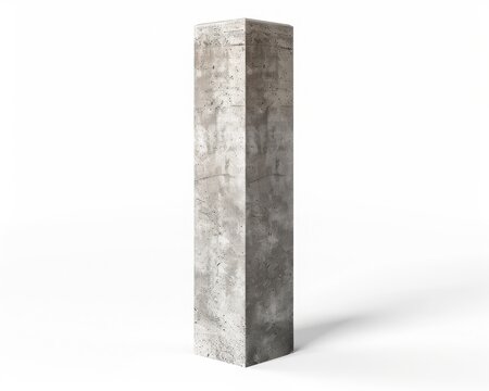 A tall, rectangular concrete pillar standing against a plain white background, showcasing its texture and structure.