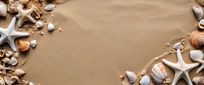 Beach sand and seashell decorations For entering text