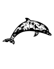 Dolphin Surfing Scene | Summer | Beach Vibes | Salt Life | Sea Animal | Surfing | Original Illustration | Vector and Clipart | Cutfifle and Stencil

