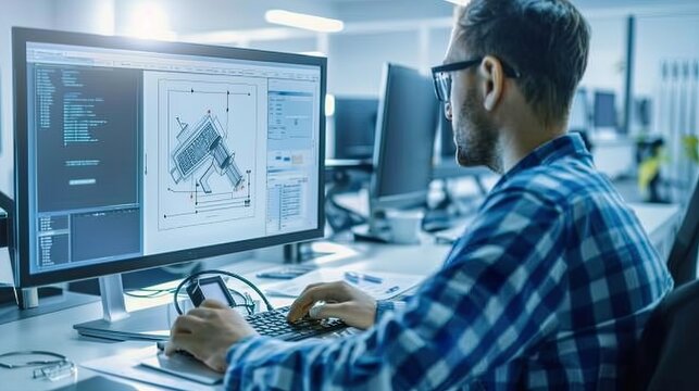 Engineer Working on CAD Software in Office