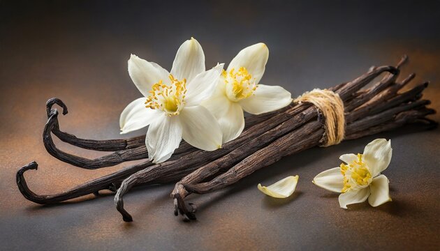 close-up photo of vanilla sticks with flowers
