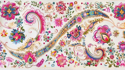 Textile border design with all over paisley floral pattern