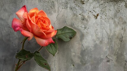Hybrid Tea Rose Charming Piano Against Cement Wall