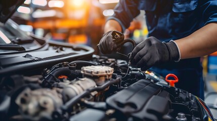 3. In a well-lit workshop, an auto technician conducts a diagnostic test on a vehicle's fuel injection system, utilizing advanced equipment to pinpoint any issues and determine the necessary repairs