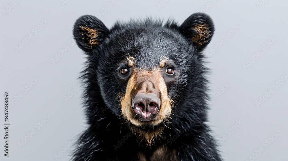 Poster a close-up portrait captures the inquisitive gaze of a bear as it peers directly into the camera aga