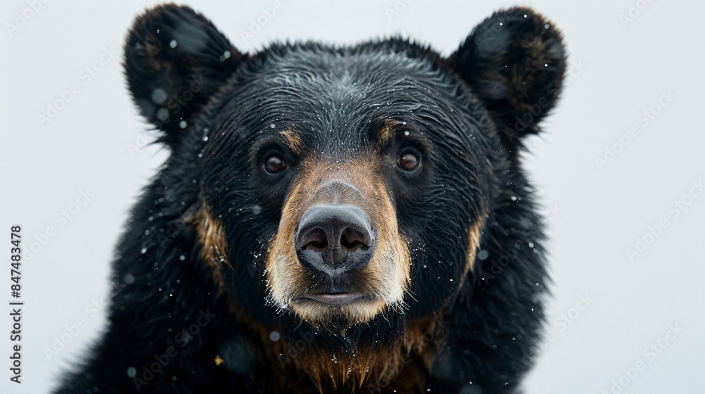 Poster a close-up portrait captures the inquisitive gaze of a bear as it peers directly into the camera aga