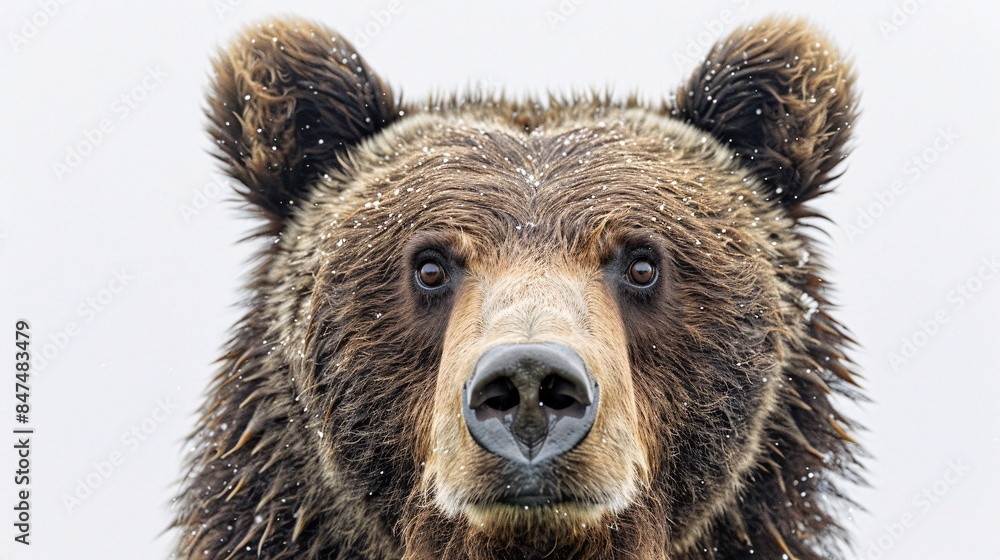 Poster a close-up portrait captures the inquisitive gaze of a bear as it peers directly into the camera aga