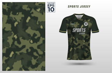 T shirt sport design template with abstract camouflage halftone pattern for soccer jersey. Tshirt mock up for sport club. Vector illustration