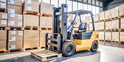 Forklift Loading Pallets and Boxes in a Modern Warehouse