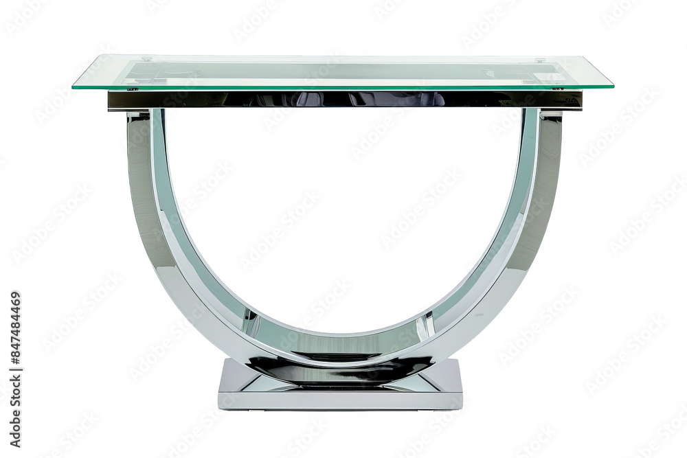 Aufkleber a sleek glass console table with a chrome frame, isolated on white background, adding a touch of mod