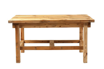 Fototapeta premium A sturdy wooden workbench with a thick top and lower shelf for tools, isolated on white background, essential for garages or workshops