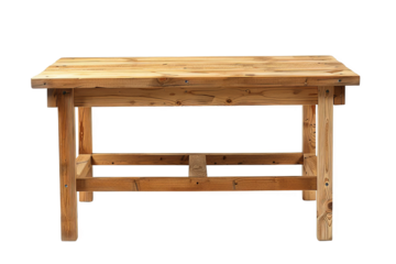 A sturdy wooden workbench with a thick top and lower shelf for tools, isolated on white background, essential for garages or workshops