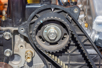 Timing belt and camshaft sprocket of engine car.
