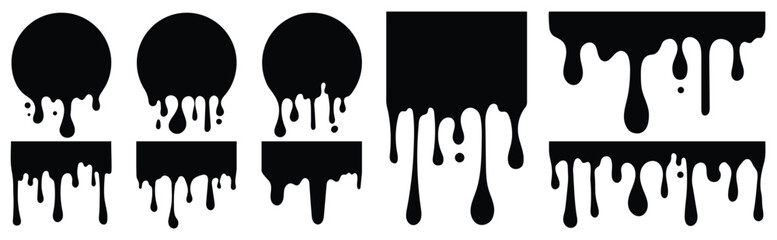 Black dripping oil stain, melt drips , liquid, ink silhouettes isolated vector illustration.