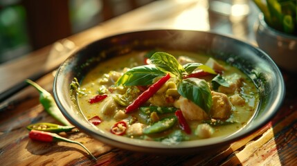 Green Curry with Chicken and Basil.