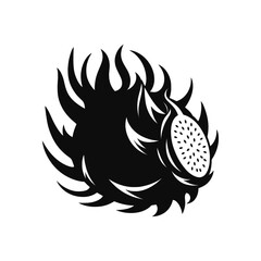 Black and White Dragonfruit Vector - Artistic Tropical Fruit Design