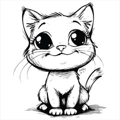 Black and White Cartoon Illustration of Cute Cat Animal