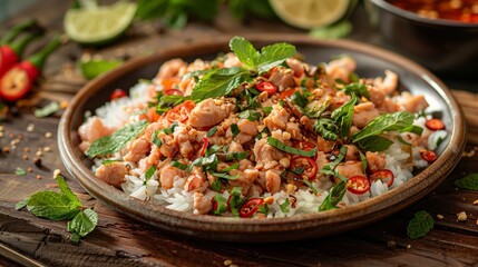 Thai Chicken Salad with Rice and Mint.