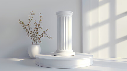 Background podium column 3d roman luxury greek white ancient display product classic. Podium platform background column pillar stage minimal stand beauty design greece render scene plant