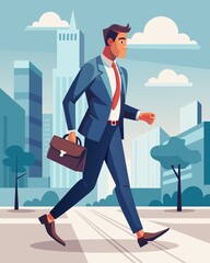 Obraz premium a modern business man walking with a briefcase