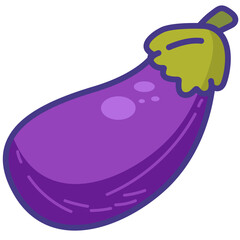Cute eggplant vegetable cartoon icon vector illustration, aubergine or brinjal, sayuran terung terong ungu, healthy vegetables
