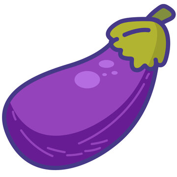 Cute eggplant vegetable cartoon icon vector illustration, aubergine or brinjal, sayuran terung terong ungu, healthy vegetables