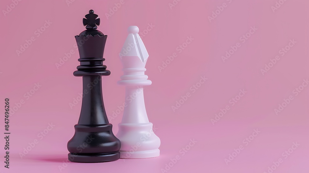 Wall mural Black and white king chess piece isolated on pastel orchid background