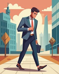 Fototapeta premium a modern business man walking with a briefcase