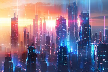Fototapeta premium Create a digital painting of a cyberpunk city