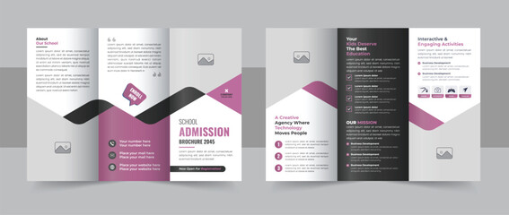 Kids back to school admission trifold brochure template, Modern education trifold brochure design layout