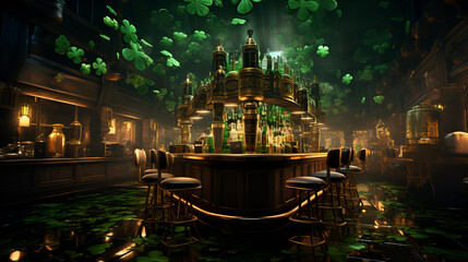 Obraz premium Eco-Friendly Bar with Green Foliage Decor