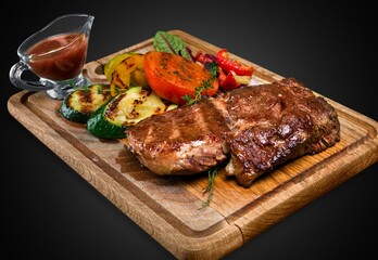 A tasty fresh hot steak with herbs and spices