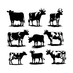 Obraz premium cow Farms icon set logo illustration vector template Design black
