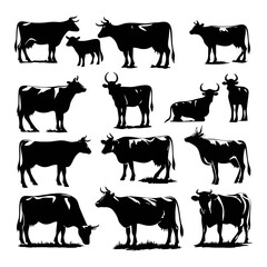 Fototapeta premium cow Farms icon set logo illustration vector template Design black