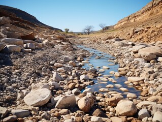 Desolate Beauty: Realistic Capture of a Dried-Up Riverbed in Parched Splendor
