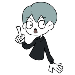 人差し指を立ててびっくりした顔をしている男性