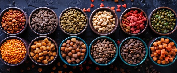 A Vibrant Background Of Various Dog Foods, Ready For A Feast, HD