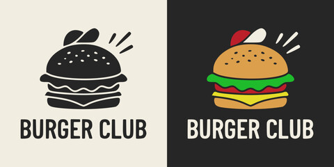 Vintage drawing depicting a hamburger wearing a hat. Burger lover graphic design for printable products.