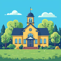 Naklejka premium School building in flat style. Back to school banner design concept.
